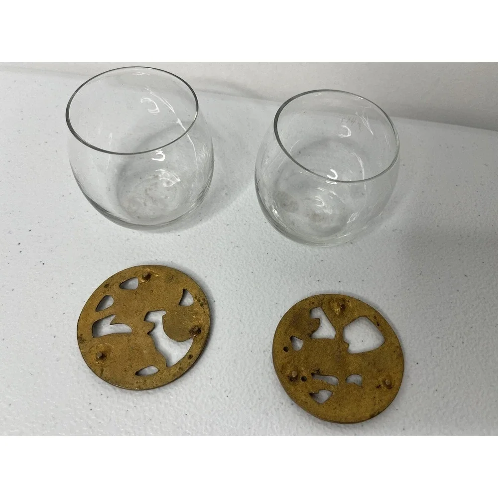 Vintage Small Potpourri Glass Jar with Cast Brass Lid Floral‎ Bird Lot Of 2